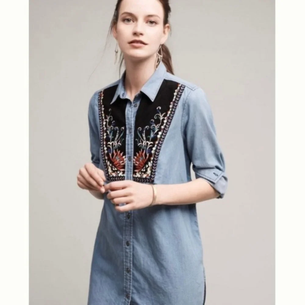 Anthropologie Holding Horses Chambray Tunic Top 4 - Picture 3 of 8